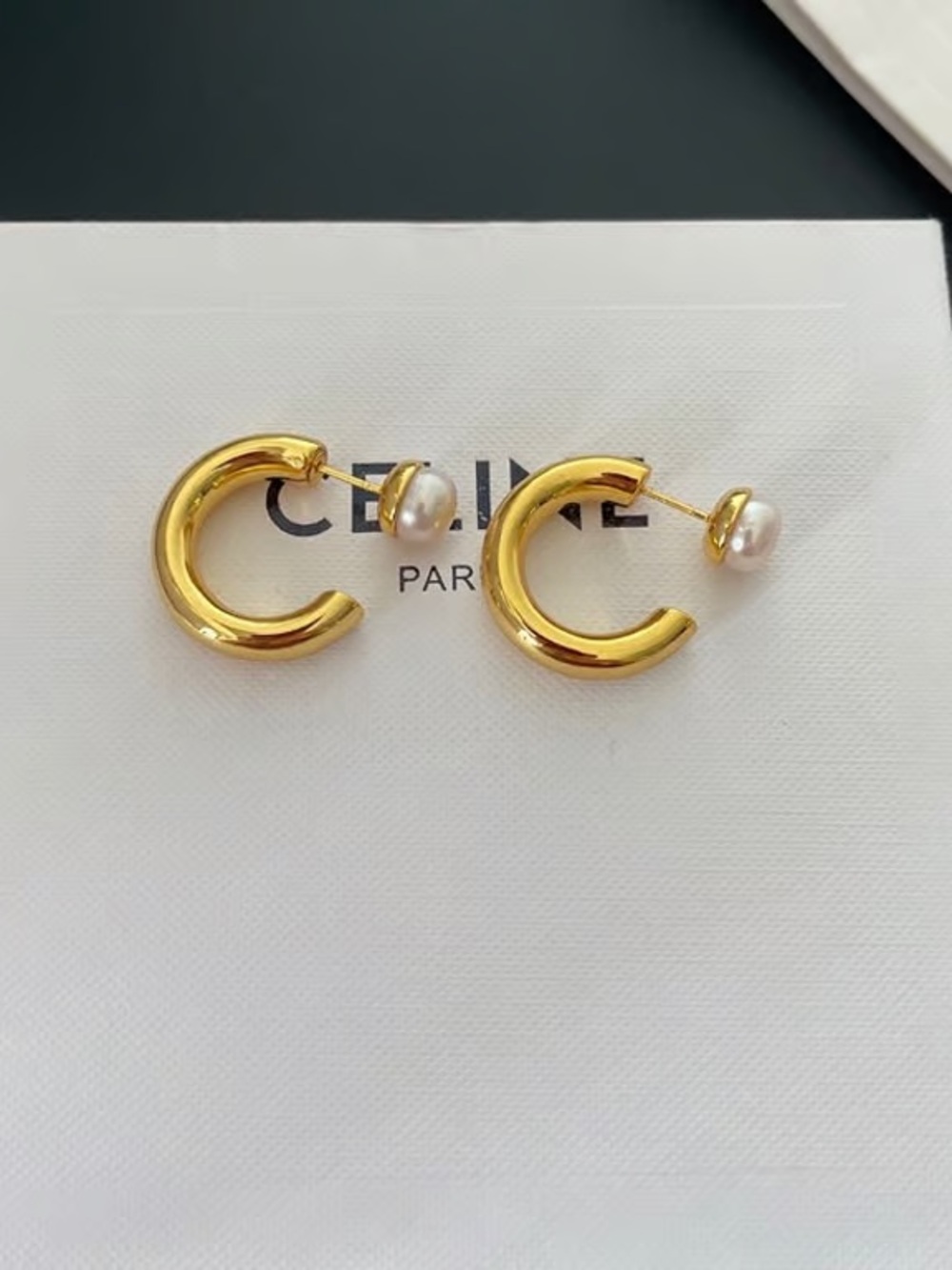 Gold Hoop Earrings with Pearl Backing